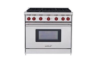 Wolf gas range with cooktop burners and built-in oven
